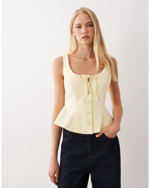 Miss Selfridge Button Front Peplum Top - Natural