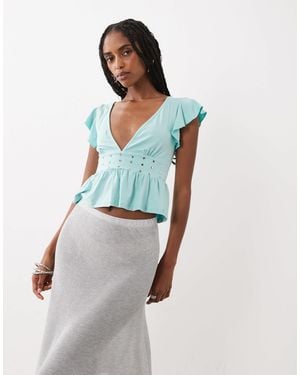Motel Leisma Studded Frill Plunge Top - White