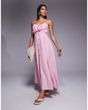 River Island Midi Bow Button Up Dress - Pink