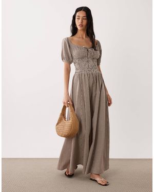 esmé studios Puff Sleeve Tie Front Beach Maxi Dress - Natural