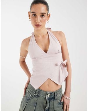 Motel Yung Halter Wrap Twill Top - White