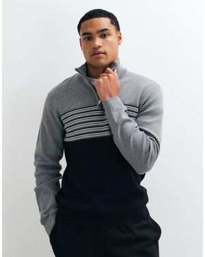 Threadbare Knitted 1/4 Zip Jumper With Contrast Stripes - Blue