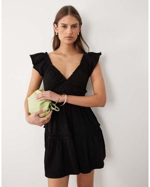 Miss Selfridge Flutter Sleeve Smock Dress - Black