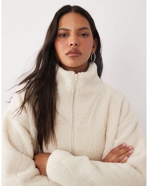 Brave Soul Zip Through Fleece With Quilted Stitch Detail - Natural