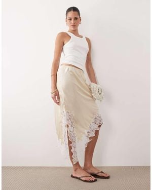 Miss Selfridge Satin Asym Maxi Skirt - Natural