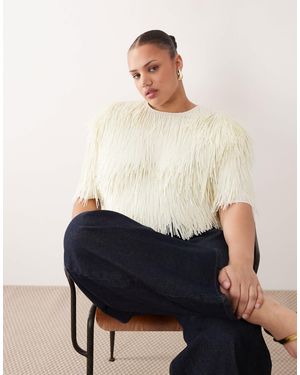 ARRANGE Curve All-over Shard Sequin Strong Shoulder T-shirt - White