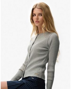 Superdry – athletic essentials – gerippte strickjacke - Grau