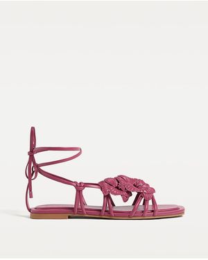 Stradivarius Sandali Bassi Bordeaux Con Fiorellini - Rosa
