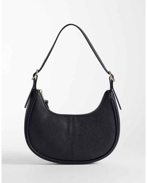 New Look Faux Leather Scoop Oval Shoulder Bag - Black