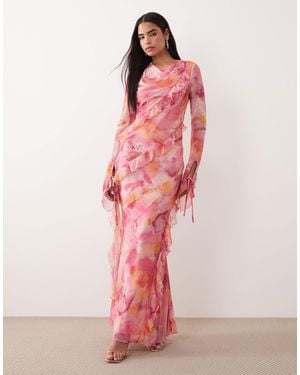 DASKA Chiffon Ruffle Maxi Dress - Pink