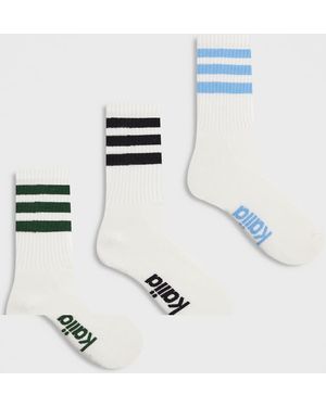Kaiia Contrast Stripe Logo 3 Pack Socks - White