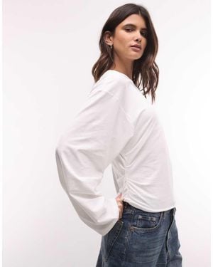 Weekday Cinched Waist Long Sleeve T-Shirt - White