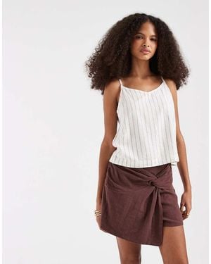 Pieces Textured Cotton High Waisted Knot Detail Skort - Brown