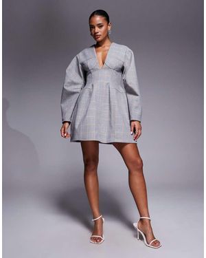 ASOS Structured Dome Sleeve Plunge Mini Dress With Cup Seam Detailing - Grey