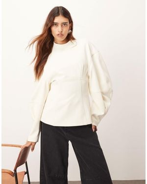 ARRANGE Sculpted Top With Contrast Stitch - White