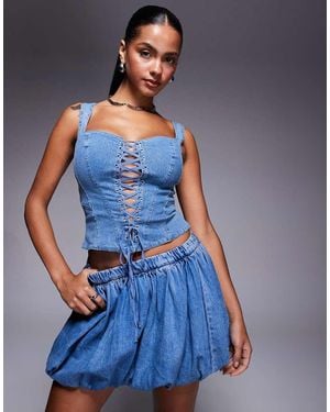 Oh Polly Danna Lace-Up Corset Top - Blue