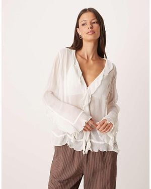 Free People Bali Tulula Chiffon Ruffle Boho Blouse - Natural