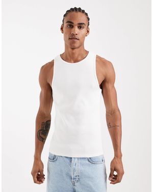ASOS Super Heavyweight Muscle Fit Vest With High Scoop - White