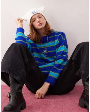 Collusion Unisex Fluffy Striped Knit Sweater - Blue