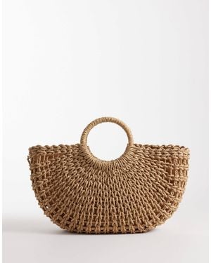 Kaiia Exclusive Woven Straw Top Handle Beach Bag - Brown