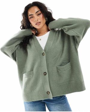 Monki Cárdigan Abotonado De Punto De - Verde