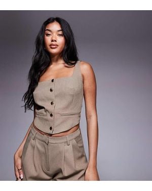 Kaiia Exclusive Square Neck Hammered Gold Button Front Waistcoat Top - Grey