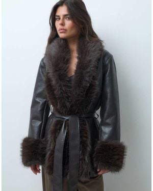 ASOS Trenchjack Met Leerlook En Faux-Furranden - Grijs
