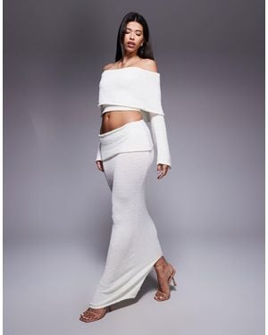Wanderdoll Yasmin - jupe longue d'ensemble en maille bouclée avec rabat oversize - crème - Bleu