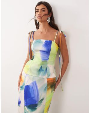 ARRANGE Structured Bandeau Maxi Dress With Fallen Ties - Blue
