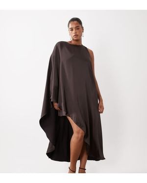 Forever New Satin Asymmetric One Sleeve Mini Dress - Brown