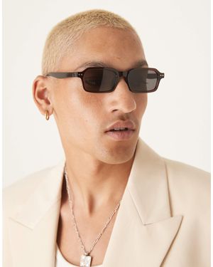 ASOS Rectangle Sunglasses With Blue Smoke Lens And Burgundy Frame - Natural