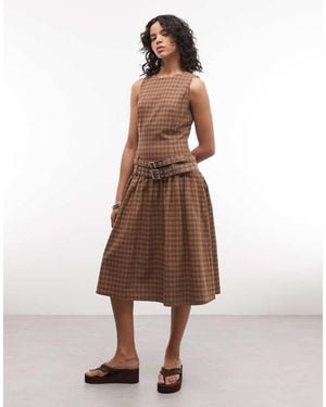The Ragged Priest Drop Waist Belted Midi Dress - Brown