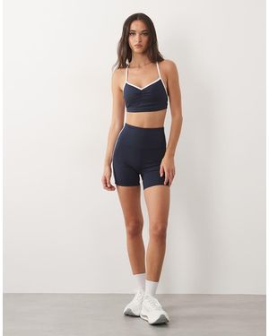 4505 Active Ruched Front Sports Bra With Contrast Piping - Blue