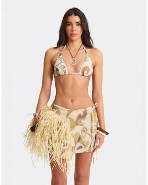 Missy Empire Printed Linen Side Tie Mini Skirt - Natural