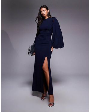 TFNC London Cape Sleeve Maxi Dress With Side Slit - Blue