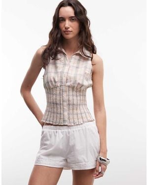Daisy Street Sleeveless Shirred Shirt - White