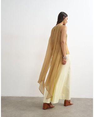 TOPSHOP Sheer Cape Detail Top - Natural