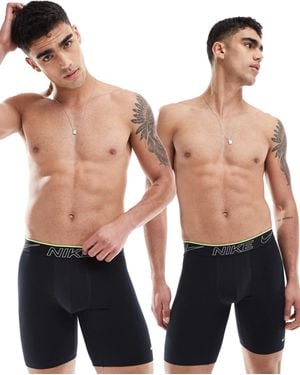Nike Elite Cotton Stretch 2 Pack Long Boxer Briefs - Blue