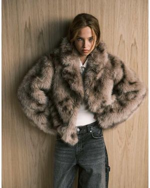 Monki Oversized Short Faux Fur Coat With Collar Detail - Brown