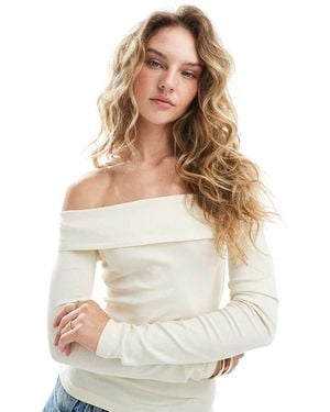 Brave Soul Cotton Off Shoulder Long Sleeve Top - White