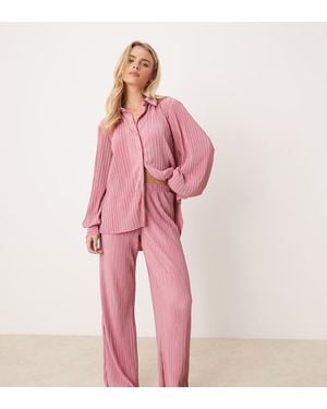 Vila Plisse Wide Leg Trouser Co-Ord - Pink