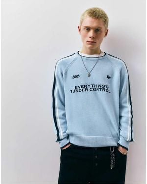 Pull&Bear Stwd Embroidered Striped Jumper - Blue