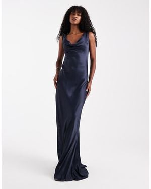 Maids To Measure Bridesmaid Cowl Front Maxi Dress - Blue