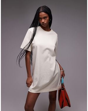 TOPSHOP Oversized Premium Short Sleeve T-shirt Dress - Natural