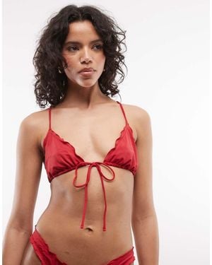 Weekday Tie Front Frilly Triangle Bikini Top - Red