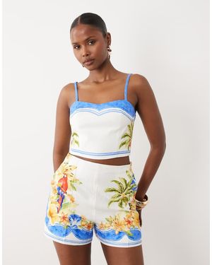Forever New Linen Cami Mix Crop Top Co-Ord - Blue