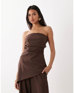Kaiia Exclusive Linen Blend Asymmetric Bandeau Top Co-ord - Brown