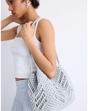 Stradivarius Metallic Thread Crochet Shopper Bag - White