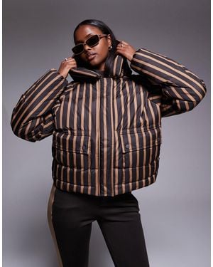 Threadbare Ski Stripe Puffer Coat With Hood - Black