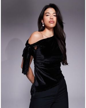ASOS Velvet Asymmetric One Shoulder Tie Top - Black
